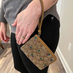 Coach Signature Metallic Cherry Corner Zip Wristlet